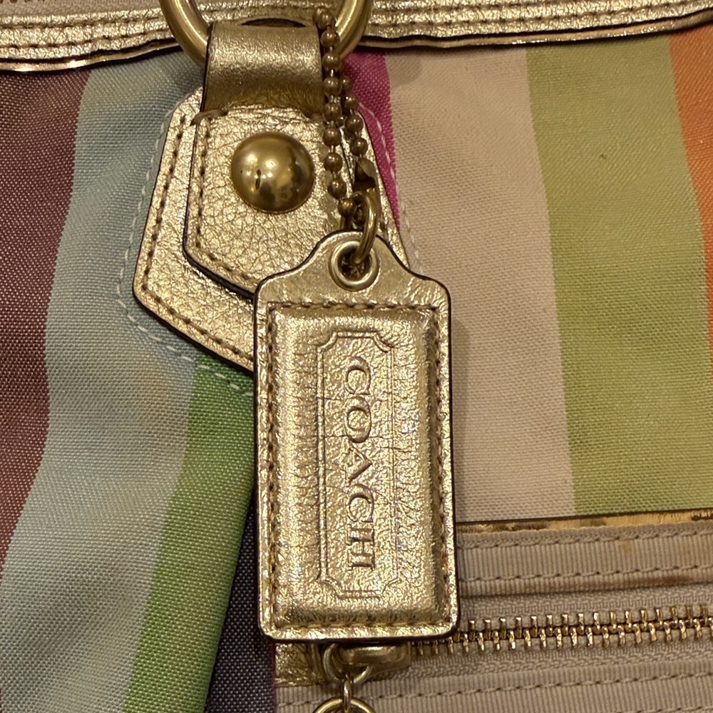 Coach Poppy Multicolor Striped Tote Bag with Gold Accents - Picture 2 of 16